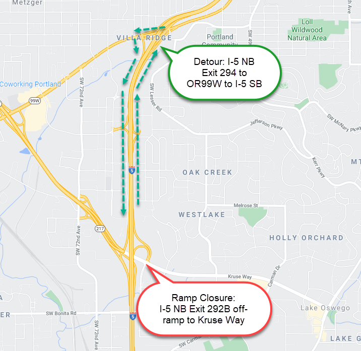 I-5 NB Exit 292B off-ramp to Kruse Way