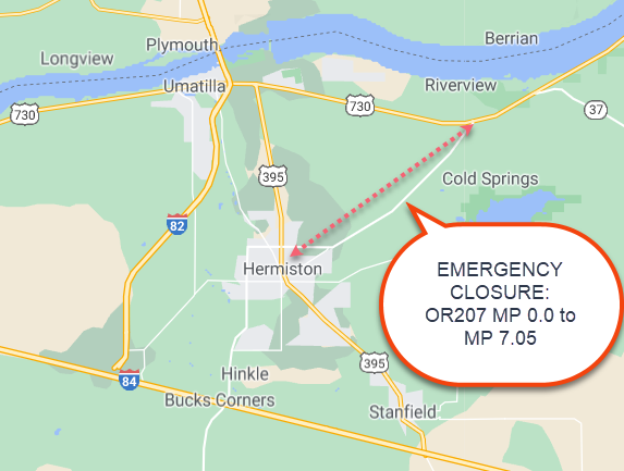 Emergency closure on OR207 due to pavement failure