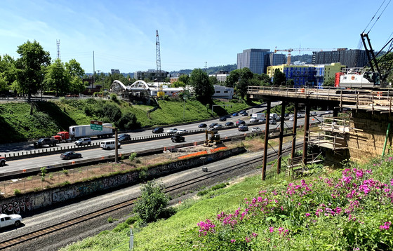 Overlooking I-84 with the new bridge waiting on the other side of the freeway. 
