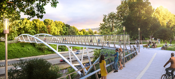 A rendering of the bridge stretching across I-84. 