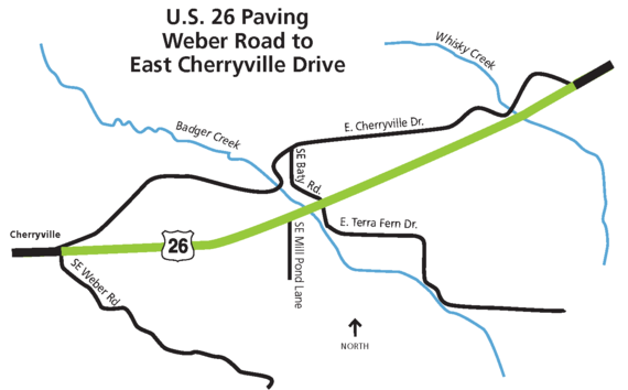 U.S. 26 paving project limits from Weber Road to East Cherryville Drive