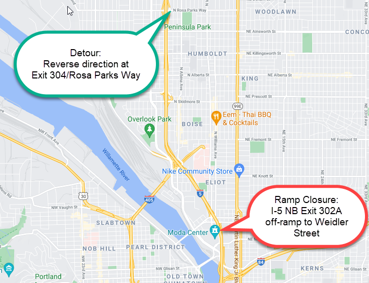 I-5 NB off-ramp to Moda Center/Weidler St