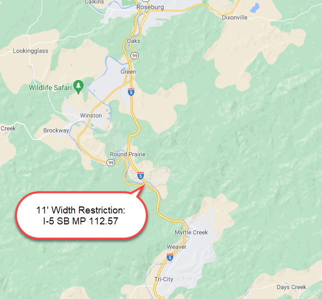 I-5 SB MP 112.57 11' Width Restriction