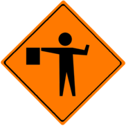sign showing a flagger