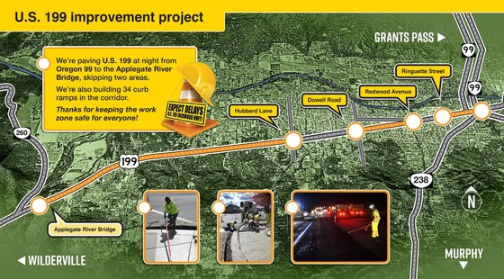 Paving area on US 199 west of Grants Pass to the Applegate River 