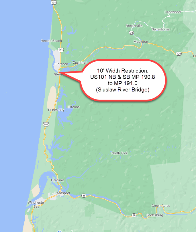 US101 NB & SB 10' width restriction (Siuslaw River bridge)