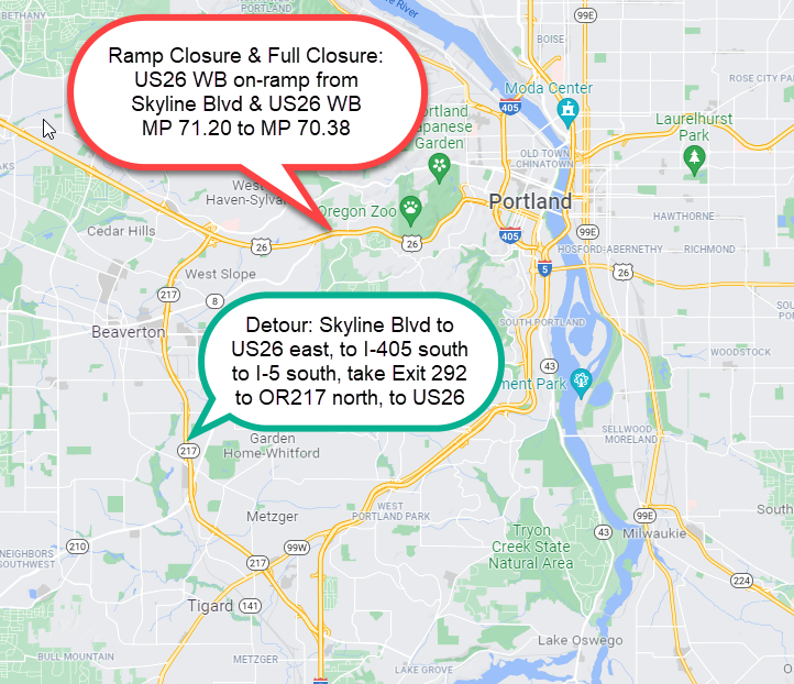 US26 Westbound Full Closure & Ramp Closure