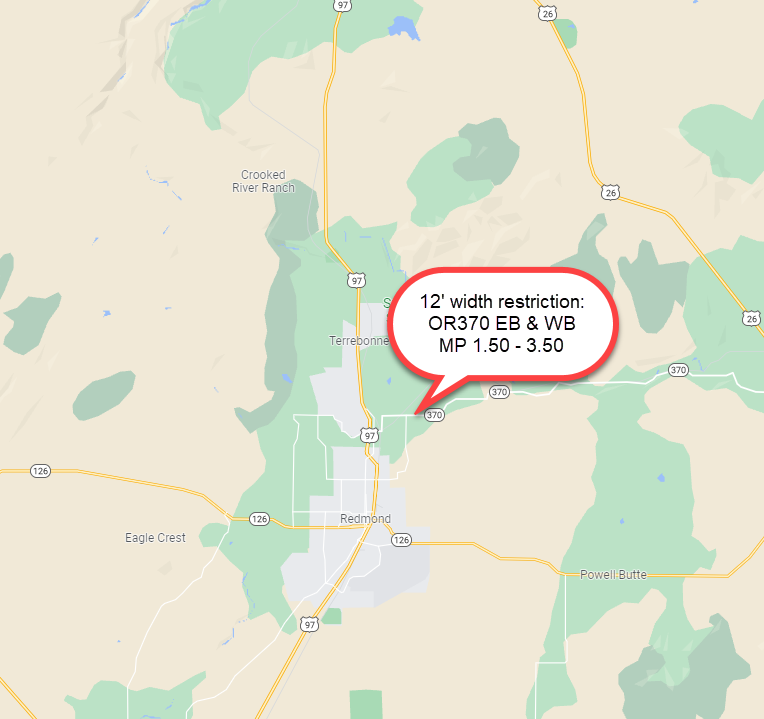 12' Wide Restriction On OR370 MP 1.5 - 3.5