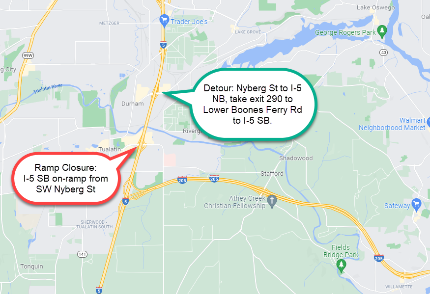 I-5 SB Exit 289 on-ramp from Nyberg St