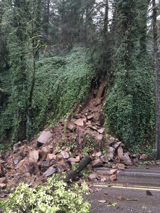 Rockfall on NW Bridge Ave