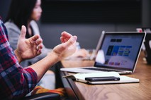 Training on a computer at a desk