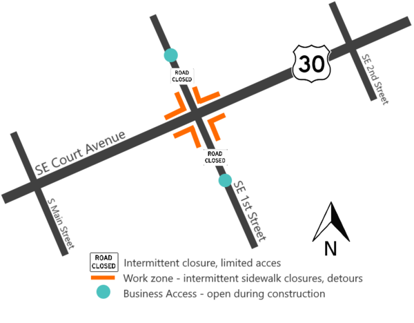 Project map for U.S. 30: Signal and ADA Upgrades