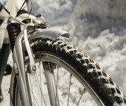 Bicycle tire on a snowy road