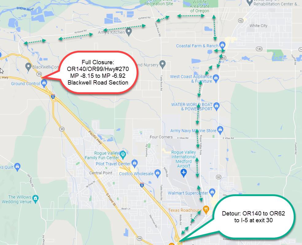 OR140 EB & WB MP -8.15 to MP -6.92 Full Closure