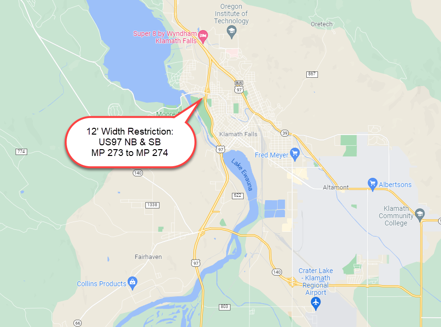 US97 NB & SB MP 273 to MP 274 12' Width Restriction