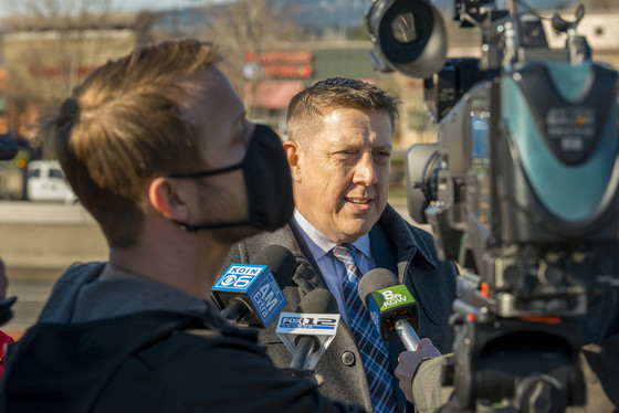 Kris Strickler talks to reporters