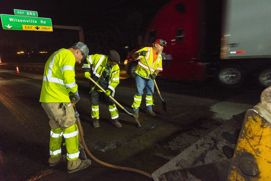 ODOT workers at night