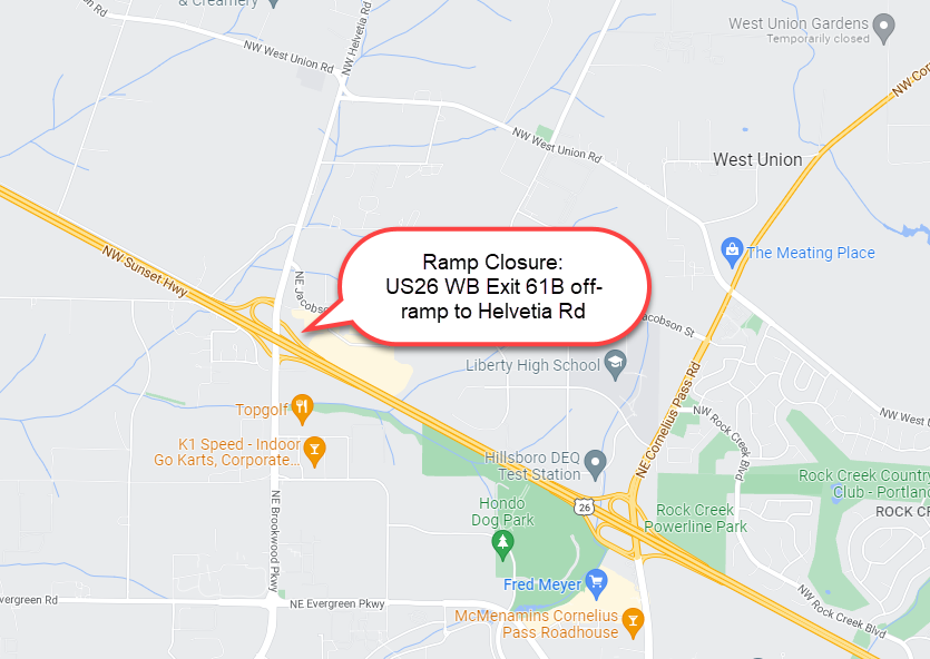 US26 WB Exit 61B off-ramp to Helvetia Rd