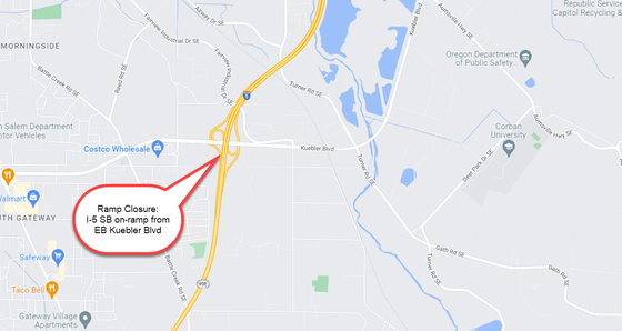 I-5 SB on-ramp from EB Kuebler Blvd