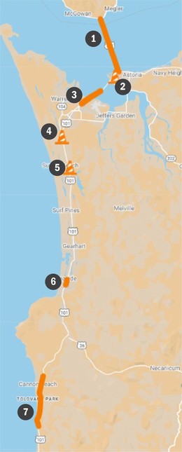 Map highlighting construction projects on the north coast