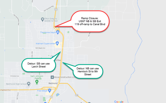 US97 Exit 119 off-ramp to Canal Blvd