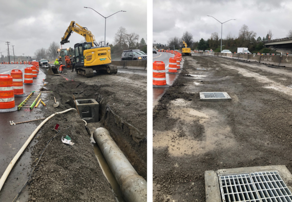 New stormwater drains and pipes along OR 217.