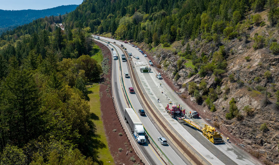 Paving operations on Interstate 5 south of Ashland