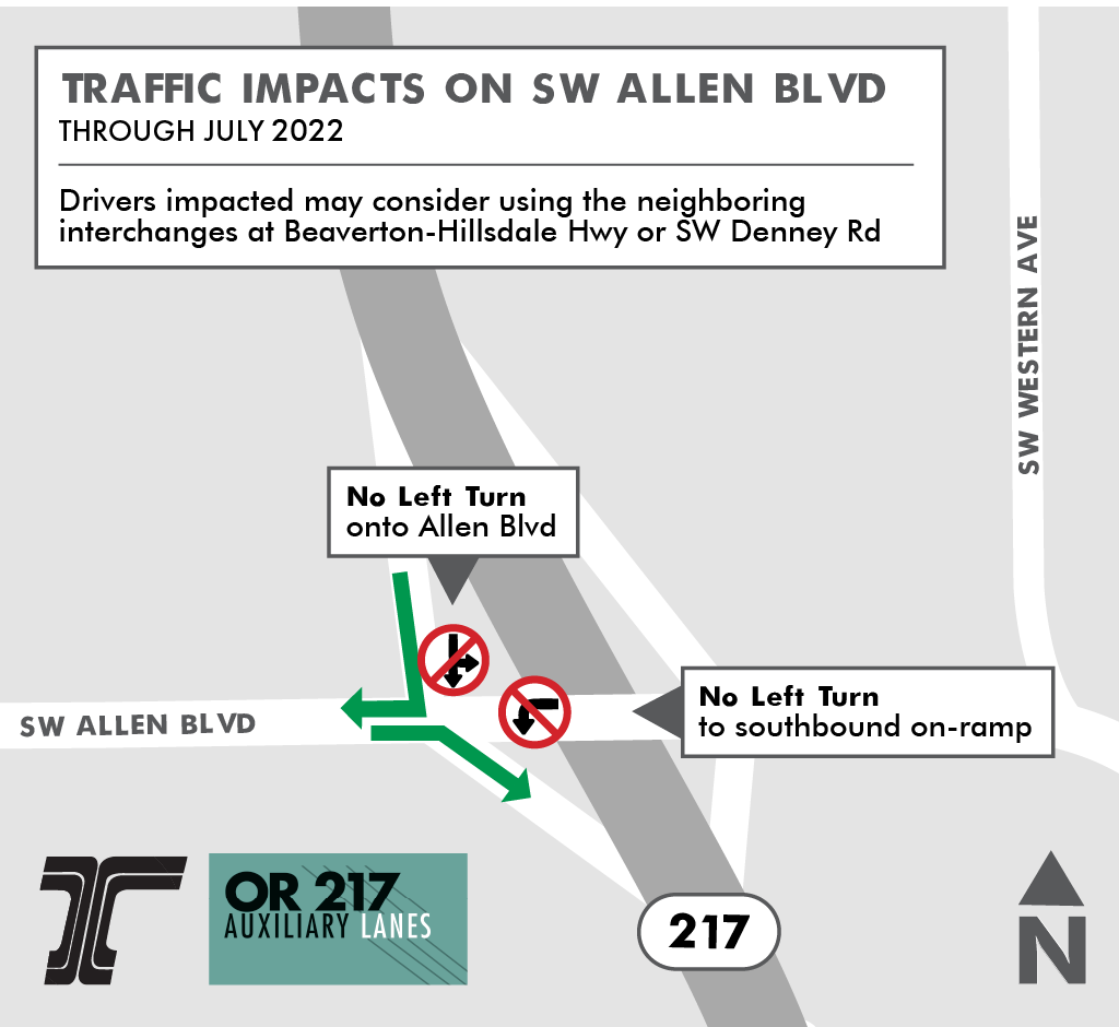 Map showing restricted turns on Allen Boulevard