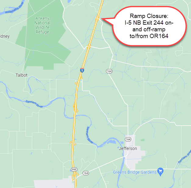I-5 NB Exit 244 on- and off-ramp closure