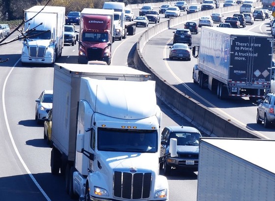 Cars and trucks on roadway