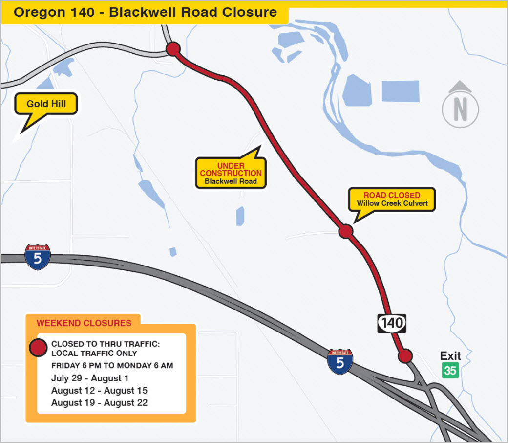 Oregon 140 Blackwell Road Closure graphic