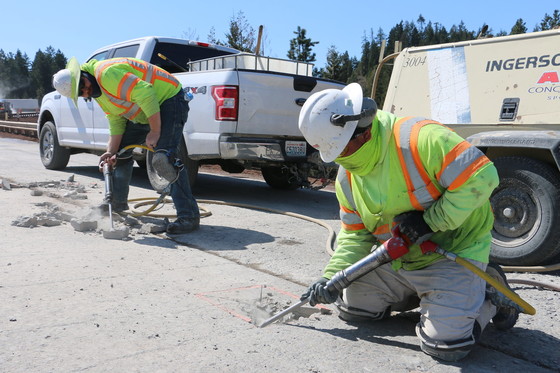Workers repair the concrete on Interstate 5 south of Ashland 