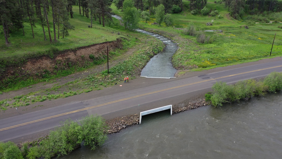 The new 22-foot wide Whiskey Creek box culvert under OR 244