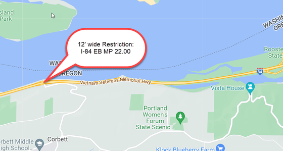 I-84 EB MP 22.00 _ 12' wide restriction