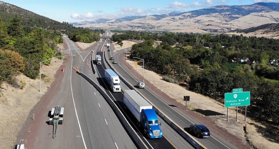 Trucks on I-5 near Ashland