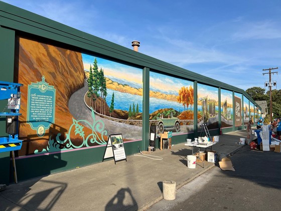 A large multi-pane mural of the Historic Highway 