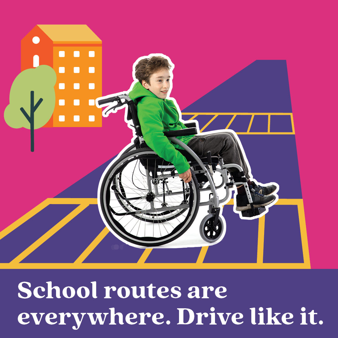 Drive like it child crossing in wheelchair