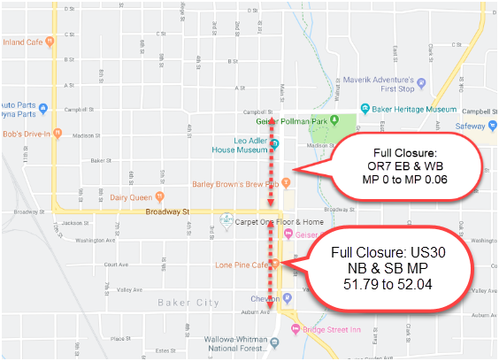 Full Closures in the Baker City Area