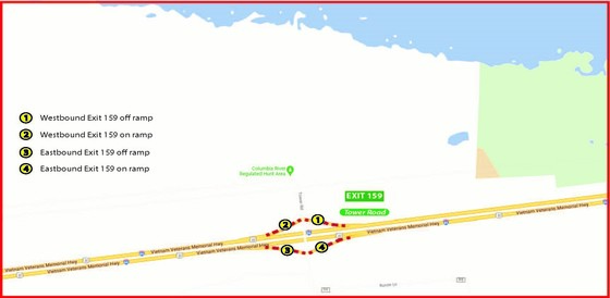 I-84 Exit 159 (Tower Road) ramp location map