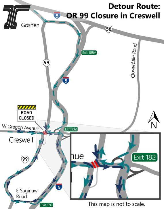 OR 99 Closure Detour Route Map