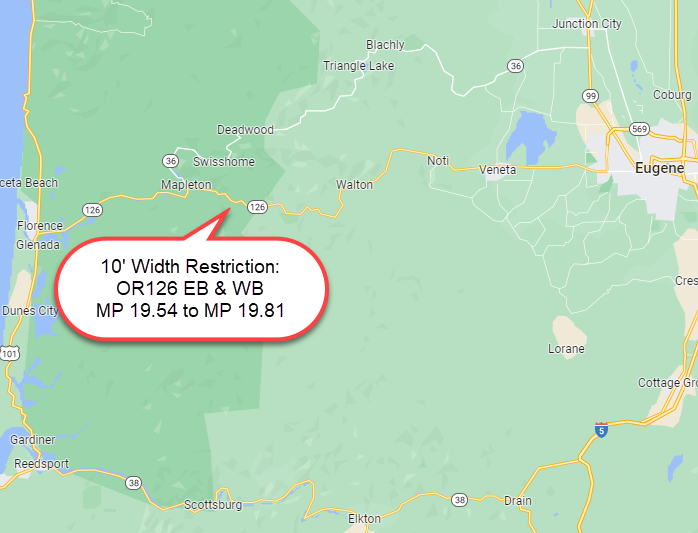 OR126 EB & WB MP 19.54 to MP 19.81 10' Width Restriction