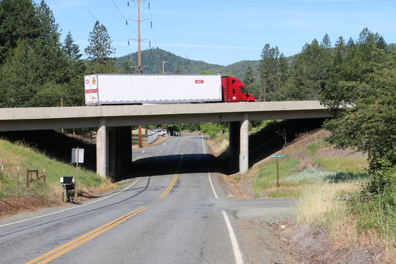 A commercial truck passes over the Interstate 5 Hillcrest Road bridge in Grants Pass