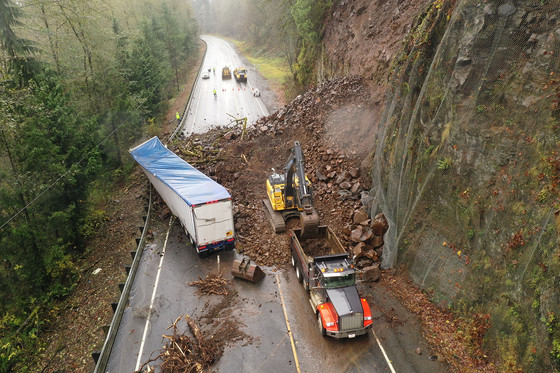 Work began Wednesday, Nov. 30, to clear U.S. 30 about 20 miles east of Astoria after a landslide Tuesday night.
