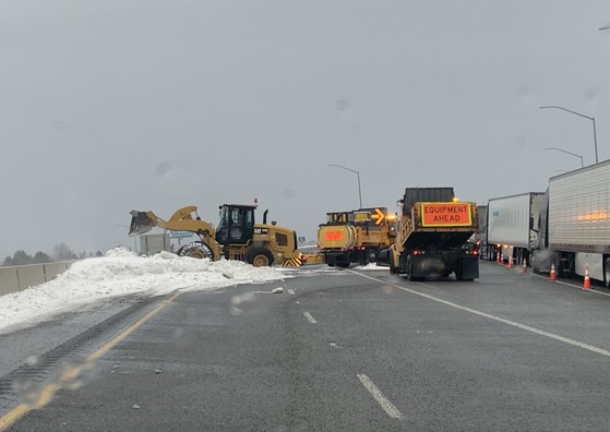 Crews clearing the I-84 closure point in Troutdale