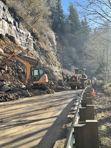 Crews are removing rocks from OR 299 Siletz Highway on Monday, January 30, 2023
