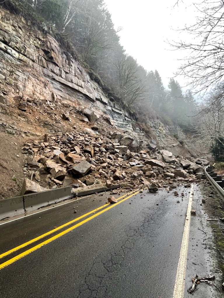 OR 229 Rock slide cleanup will take several days