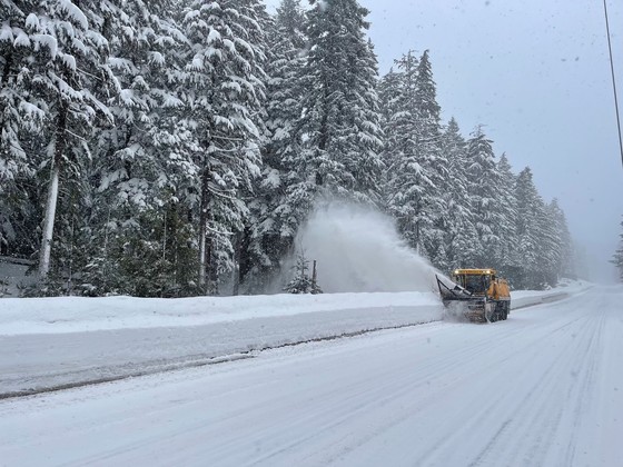 ODOT snow blower clears snow off Highway 58