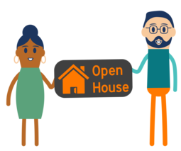 People holding the open house sign
