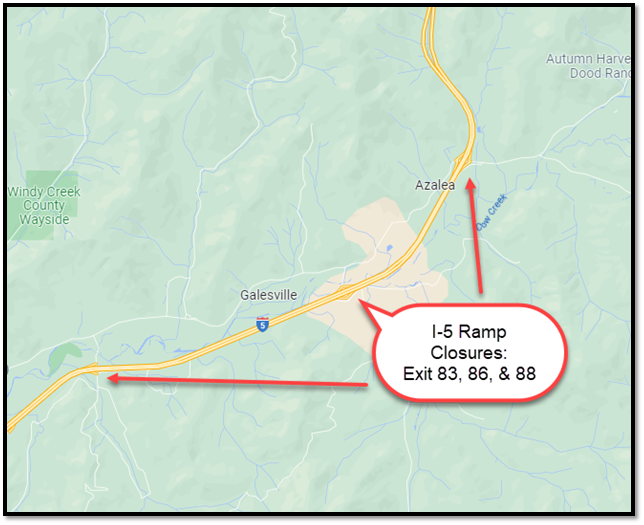 I-5 NB & SB Exit 83, 86, & 88 Ramp Closures