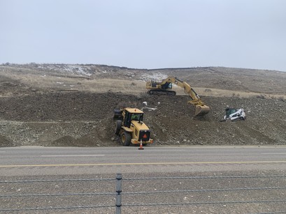 Crews work to protect I-84 from slow moving landslide near milepost 359, northwest of Ontario